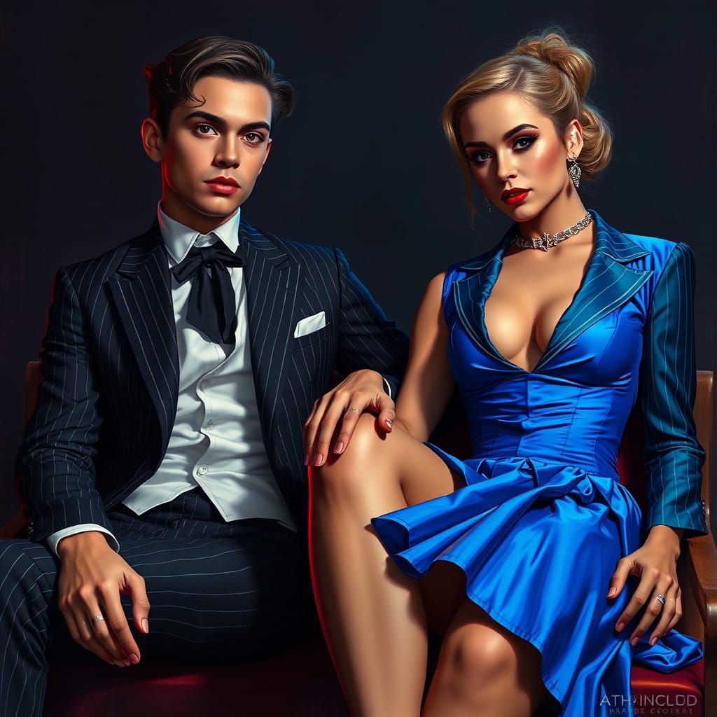 Elegant Woman in Suit Beside Charismatic Transvestite in Min...