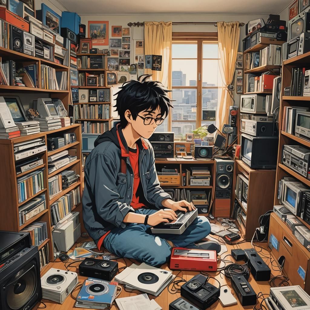 1980s Japanese Boy's Room in Anime Style