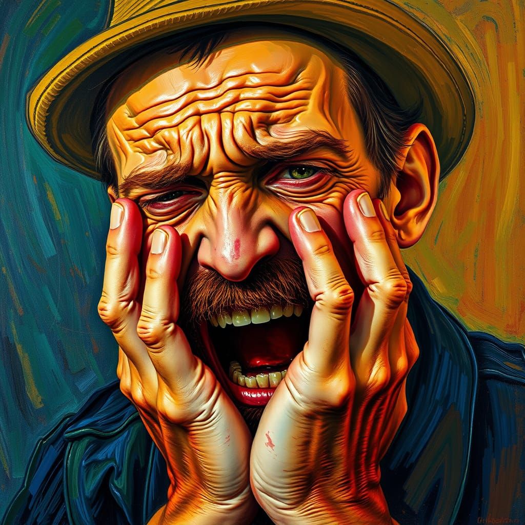 Distressed Vincent Van Gogh in Agonized Expressionist Portra...