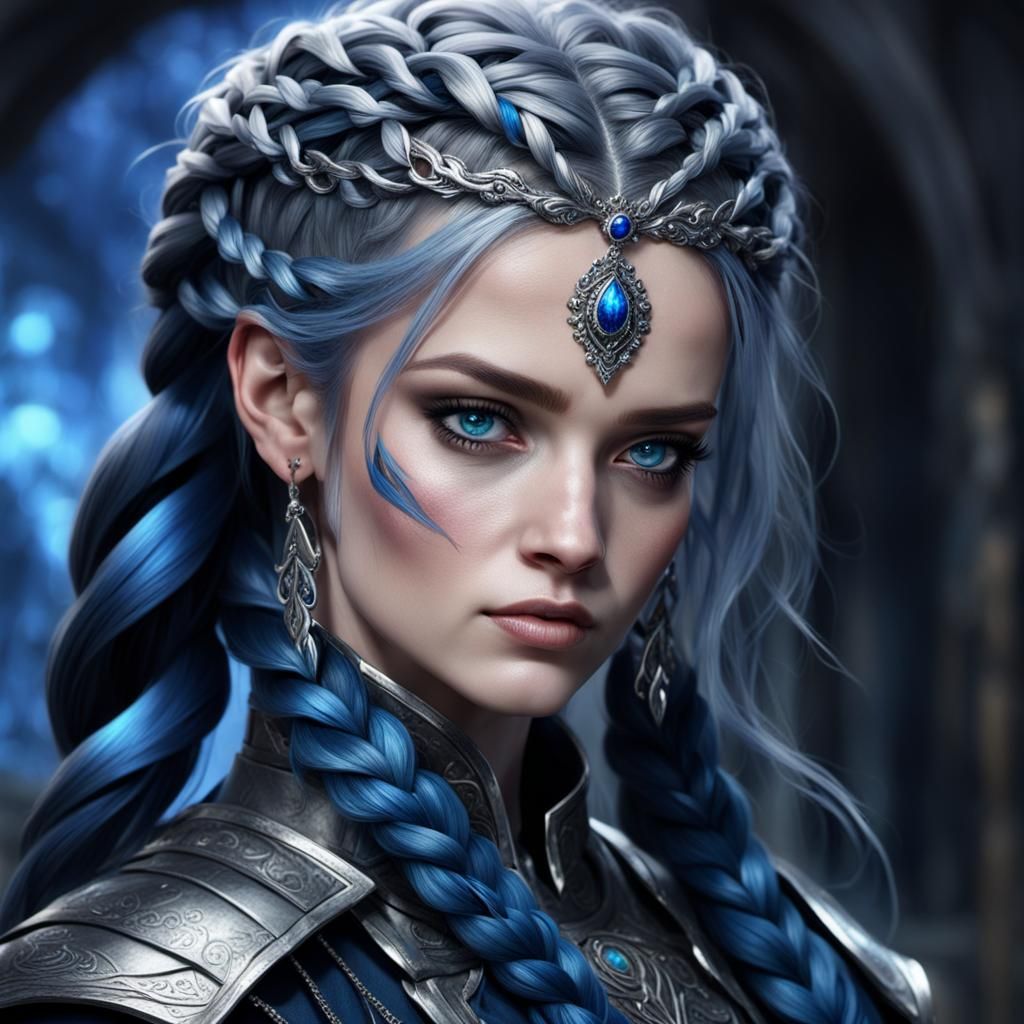 Fantasy Warrior Princess with Braided Hair in Detailed Paint...