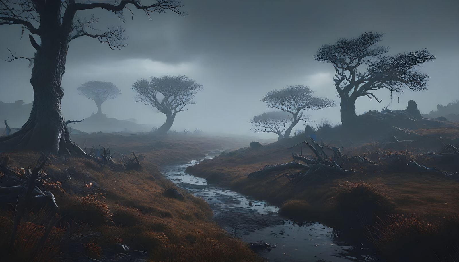 Misty Moors at Night: A Detailed Matte Painting