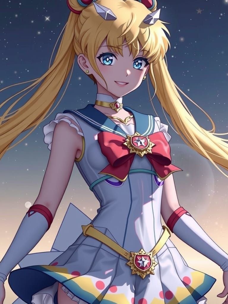 Cosmic Sailor Girl in Vibrant Galaxy Background