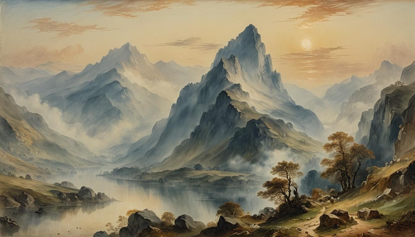 Misty Mountain Landscape in Turner Style