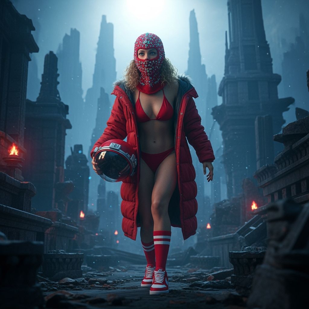 Female Astronaut Explores Ruins in Cyberpunk Style