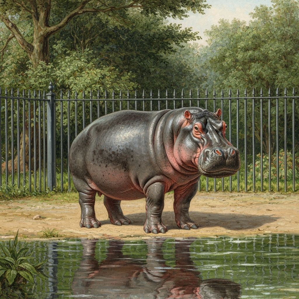 Victorian Hippo in Zoo, Delacroix Style