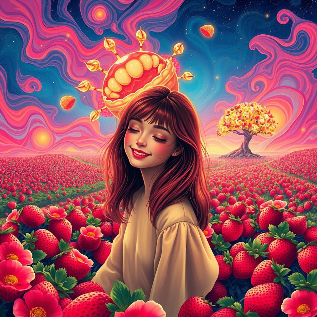 Surreal Strawberry Fields Ephemera in Dreamlike Psychedelic...
