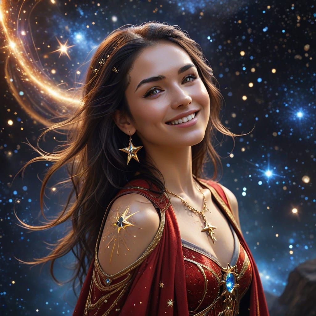 Young Magician Floating in a Magical Galaxy