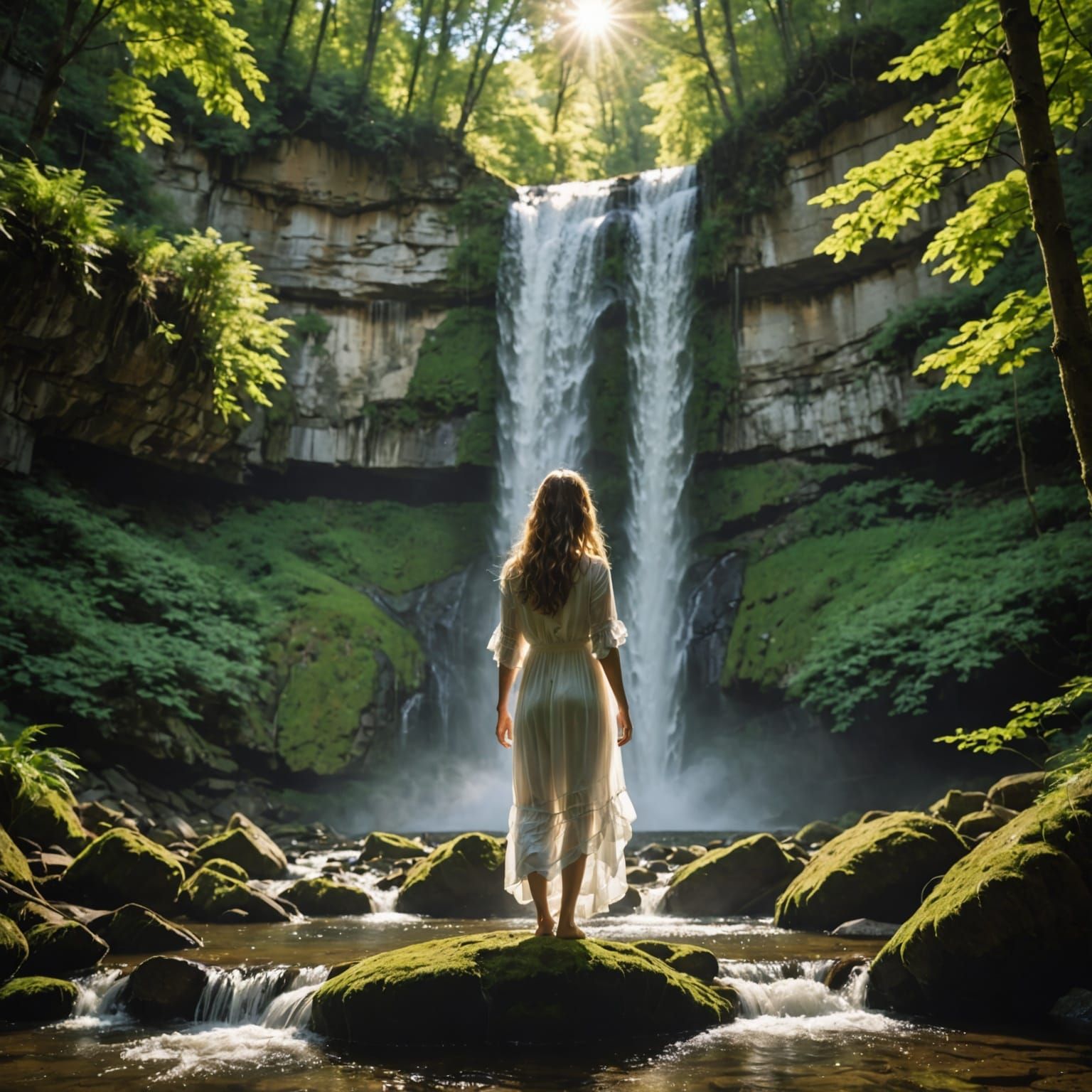 Surreal Waterfall Goddess in Soft Focus