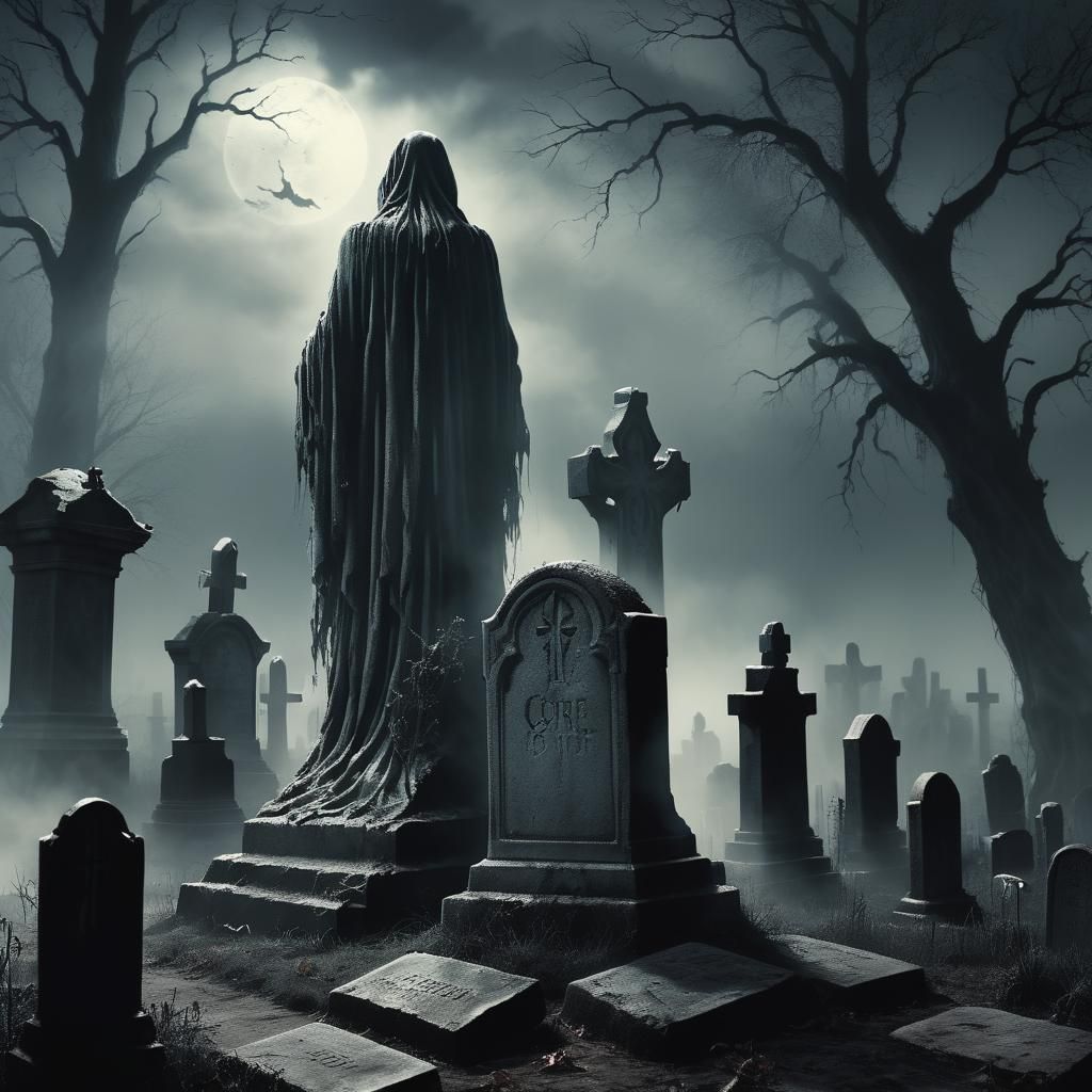 Eerie Spectral Spirit in Haunted Gothic Cemetery
