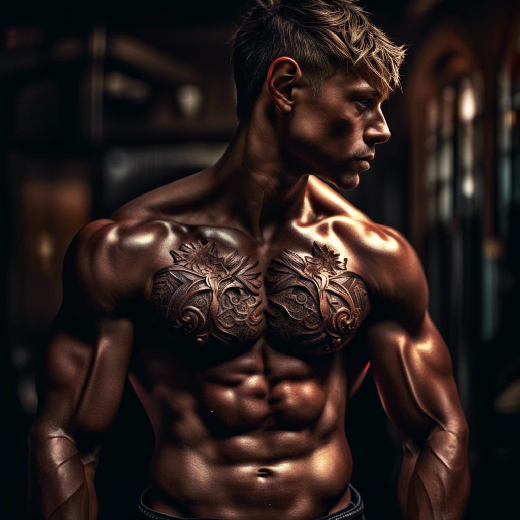 Hyperrealistic Portrait of a Muscular Young Man