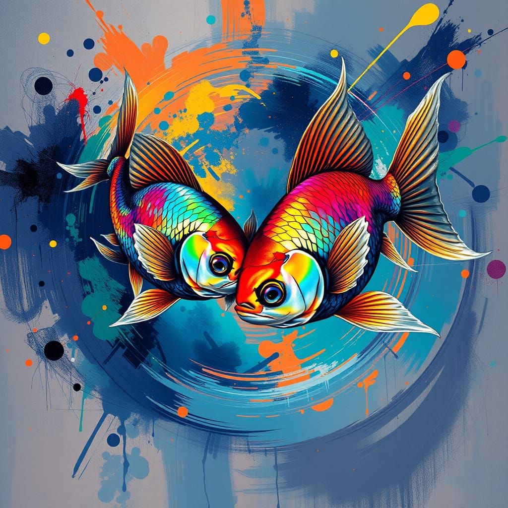 Vibrant Fish in Dynamic Graffiti-Inspired Art