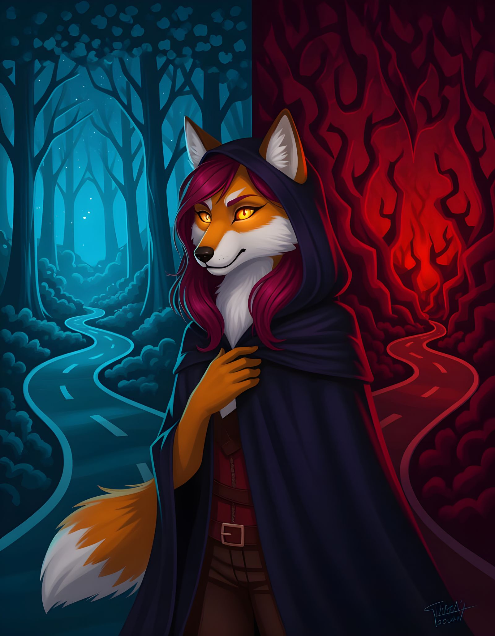 Dreamscape Crossroads: Wolf at a Mystical Juncture