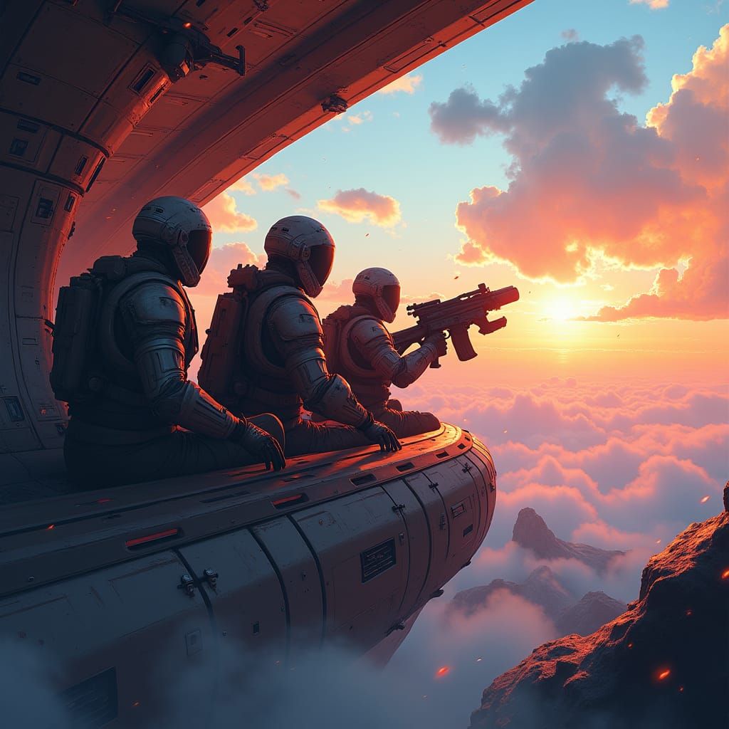 Humans Battle in Space: Fantasy Concept Art