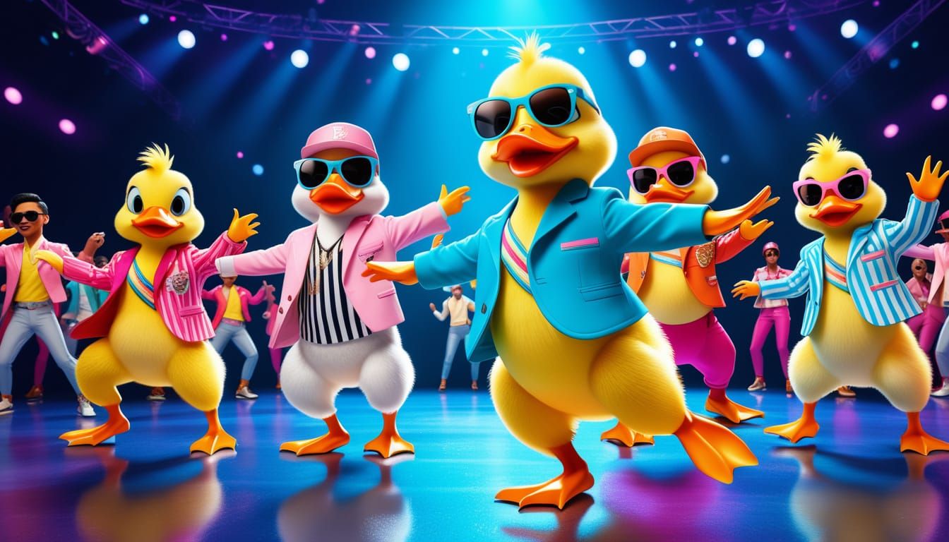 Duckling Does Gangnam Style in Cartoon Illustration