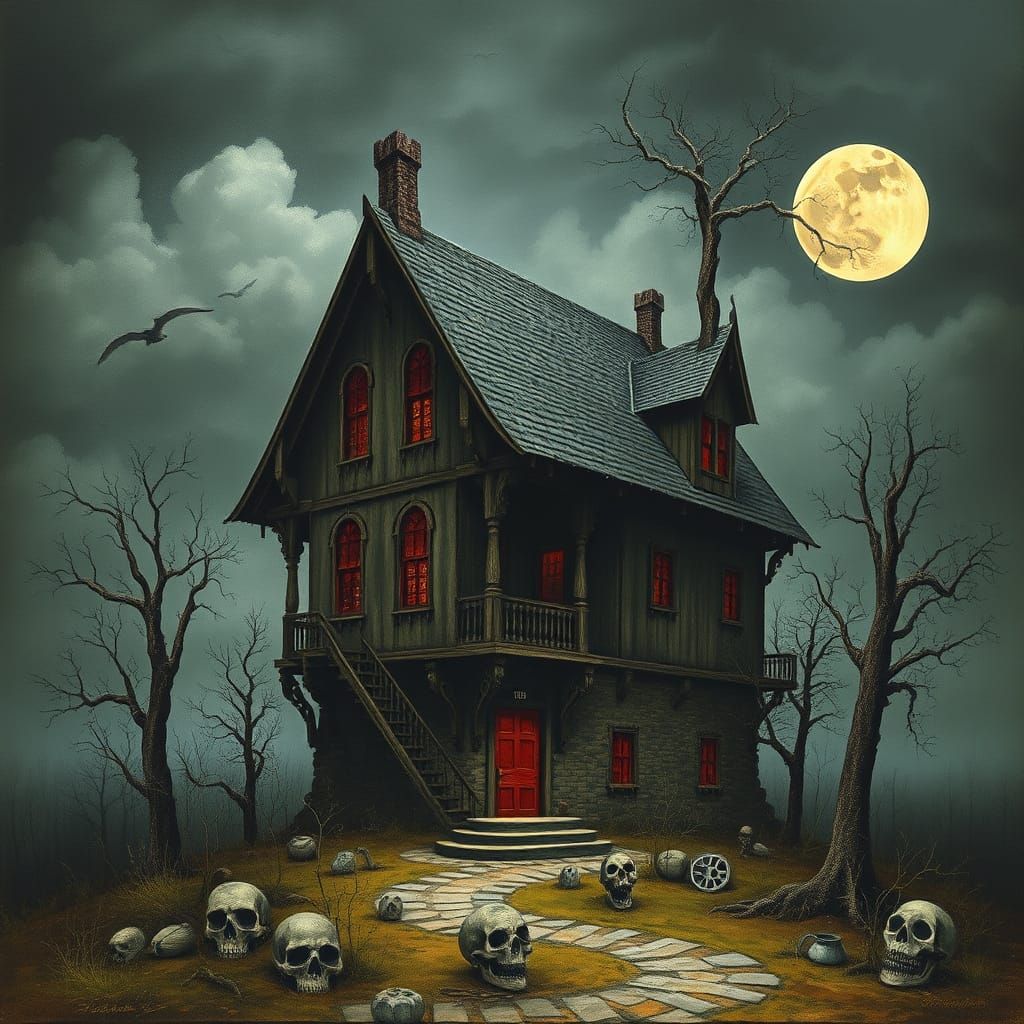 Dark Gothic Mansion in a Surreal Nightmare Scene