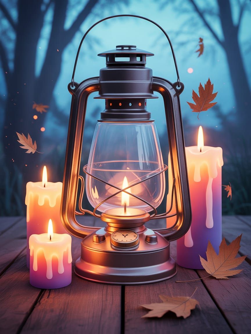 Mystical Halloween Lantern with Floating Candles in Dark Fan...