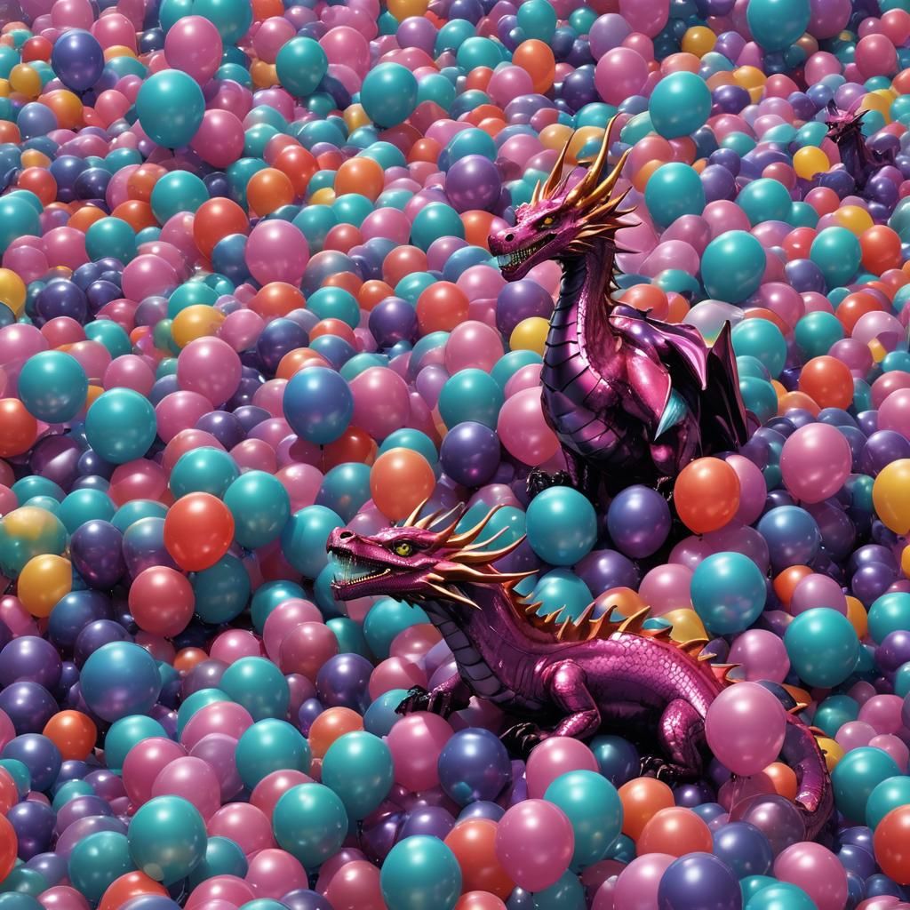 Prismatic Dragon Drowning in Balloons