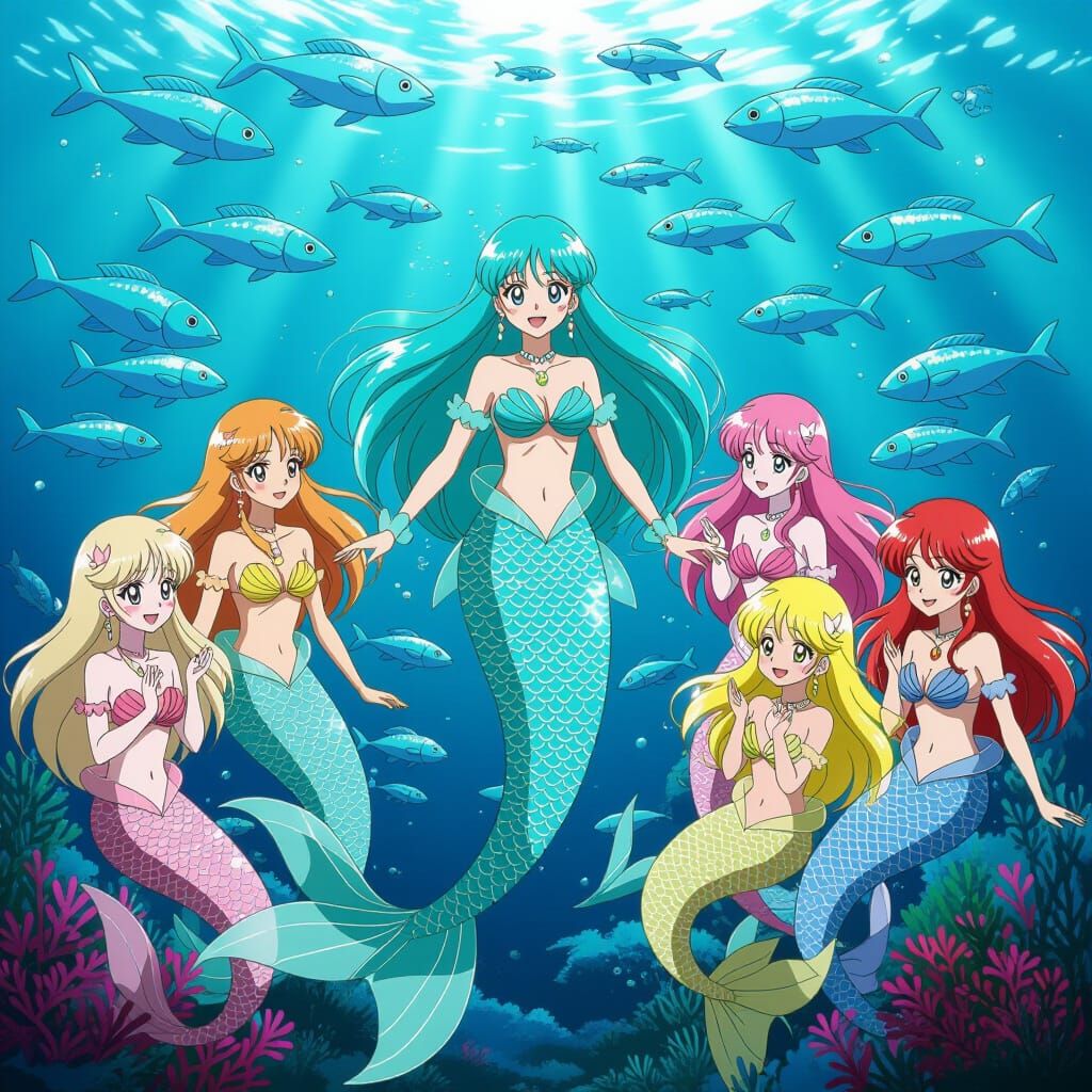 Bulma as Mermaid Meets 80s-90s Toei Style Mermaids