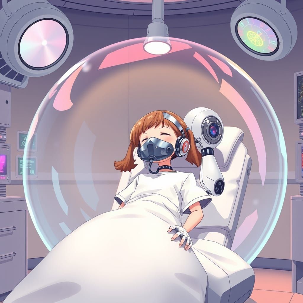 Anime Girl in Bubble with Robot Assistant