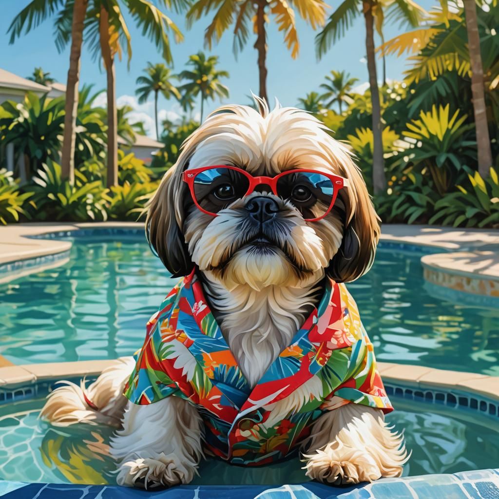 Shih Tzu Summer Vibes as Vibrant Painting
