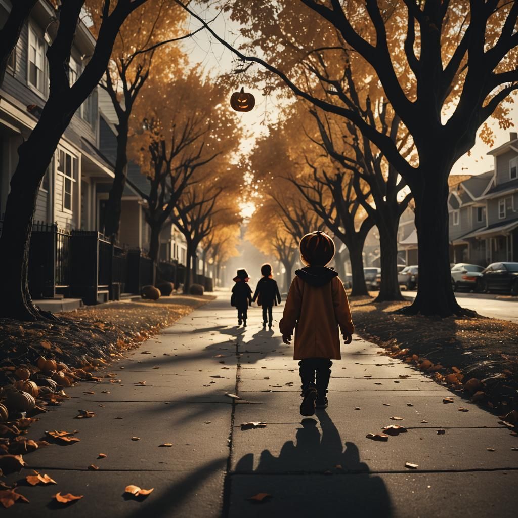 Eerie Halloween: Child and Shadow in Surreal Scene