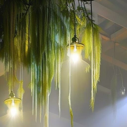 Weeping Willow chandelier hanging from the ceiling with ligh...