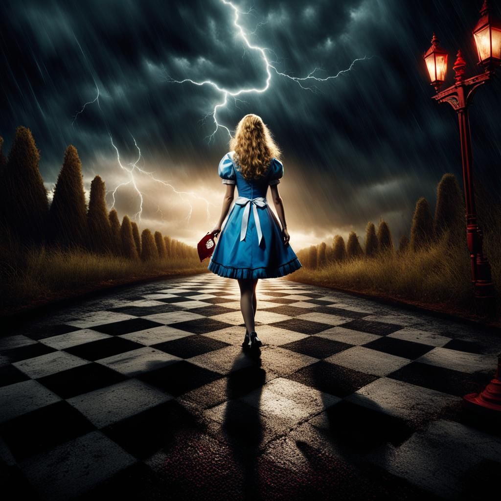 Mad Alice in Wonderland with Bloody Knife