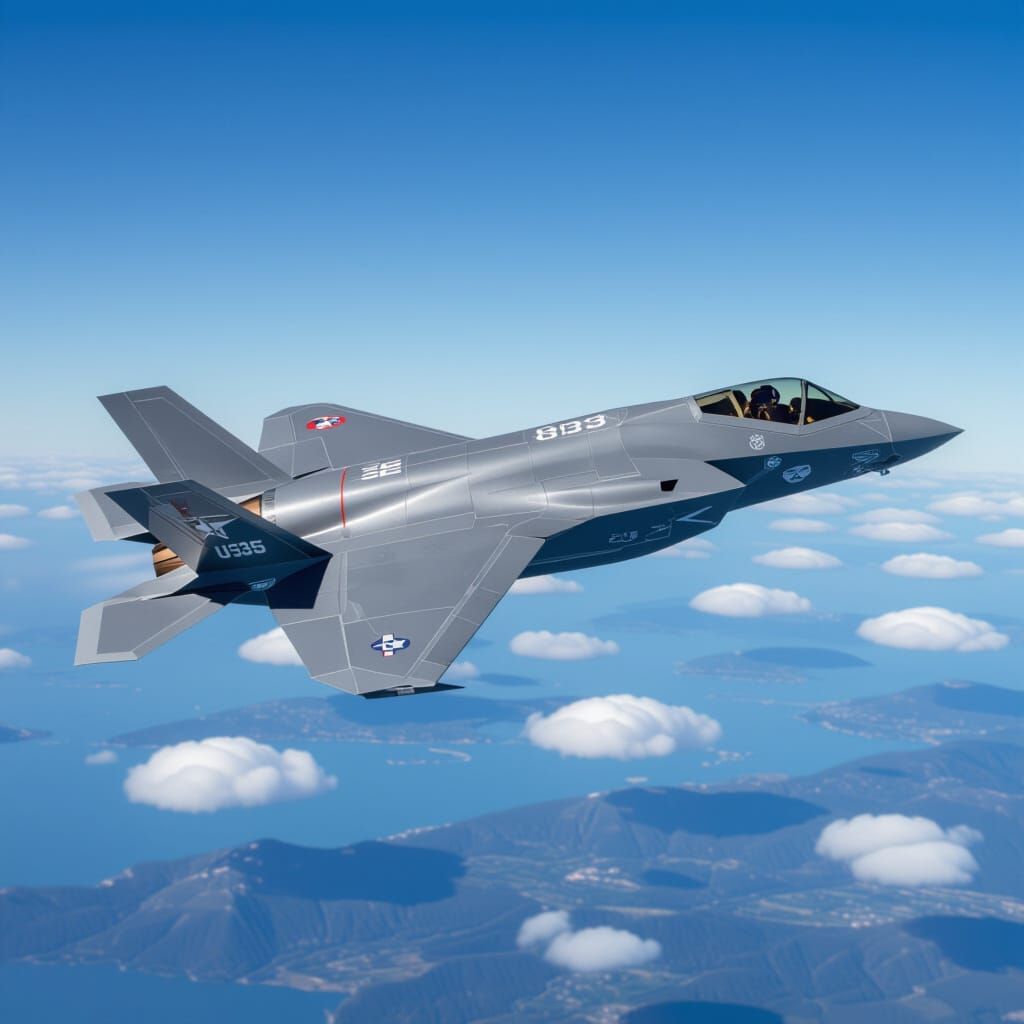 Origami F35 Lightning Fighter Jet in Blue Sky