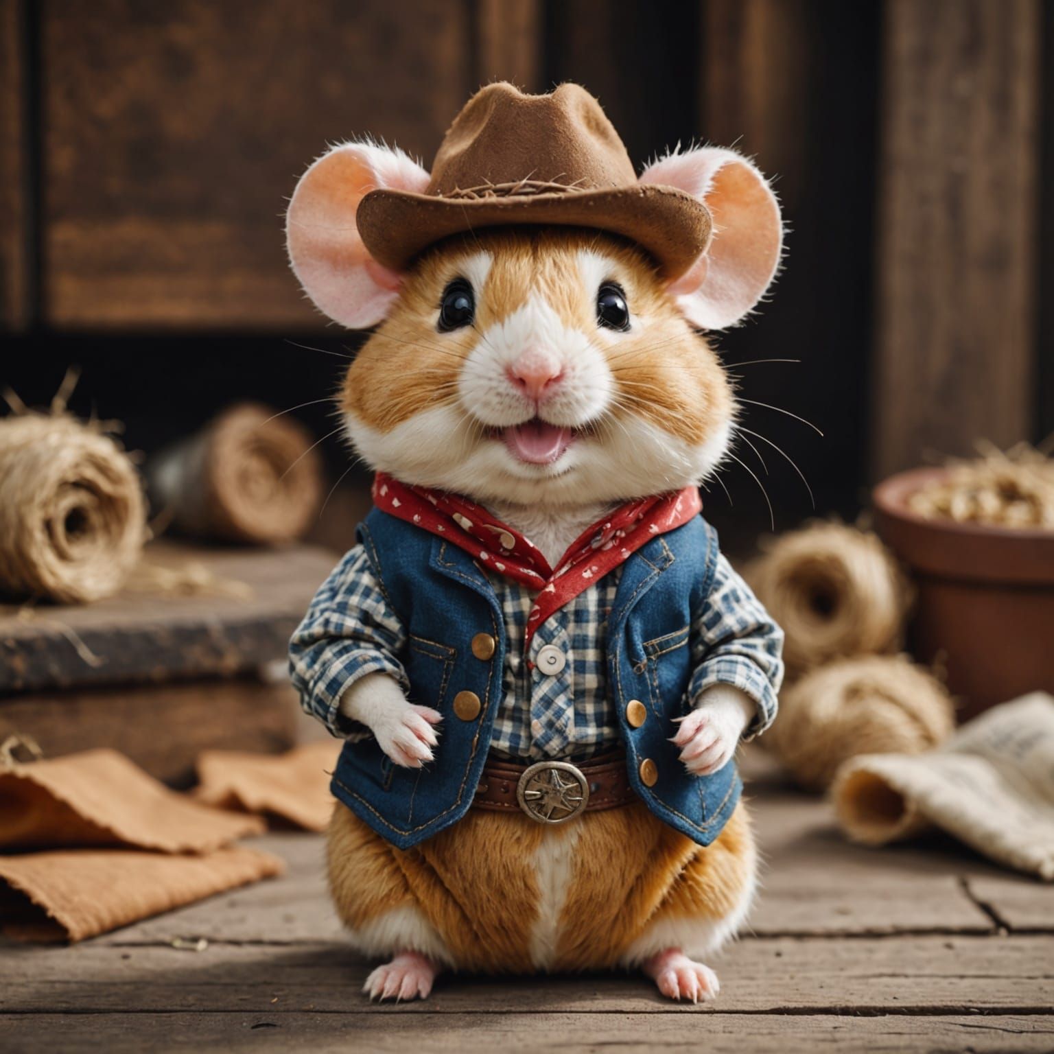 Anthropomorphic Cowboy Hamster in Realistic Photo Style