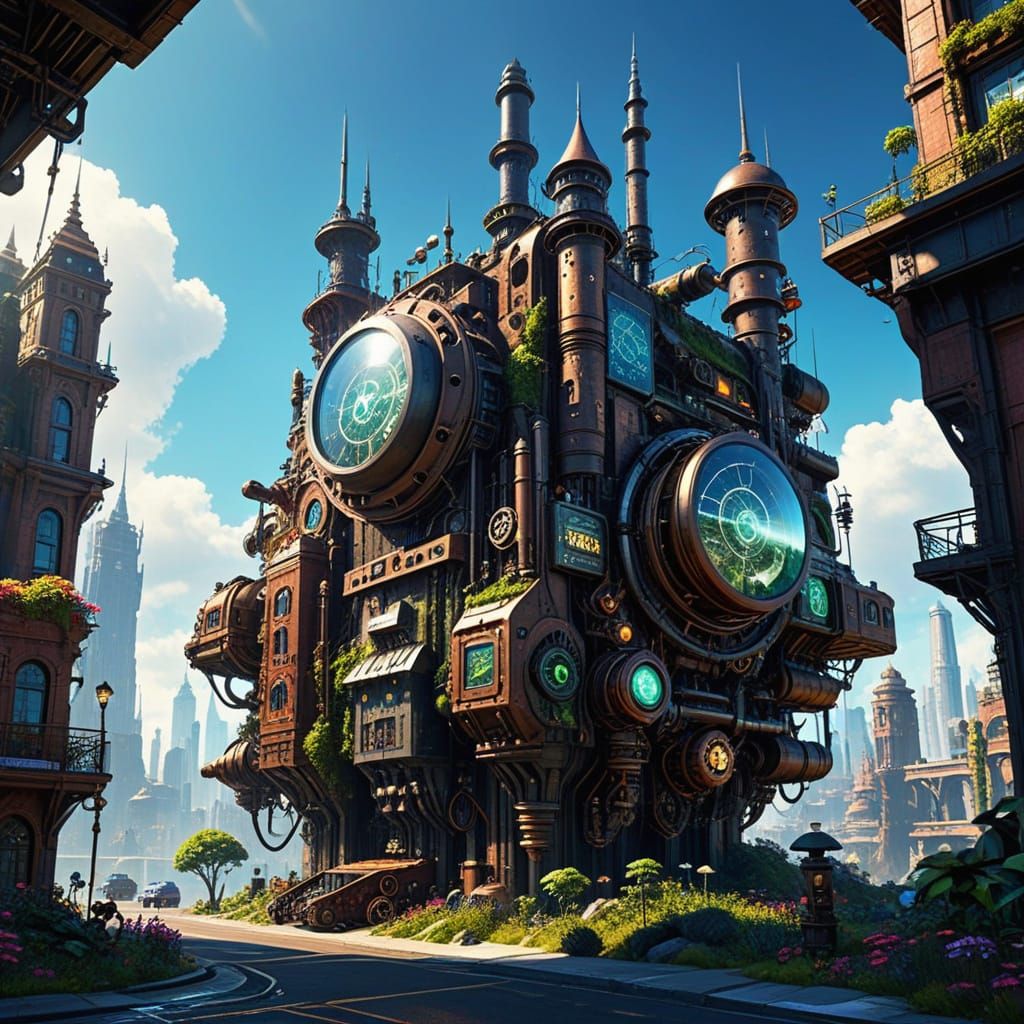 Vibrant Eco Punk Metropolis in a Futuristic Utopia