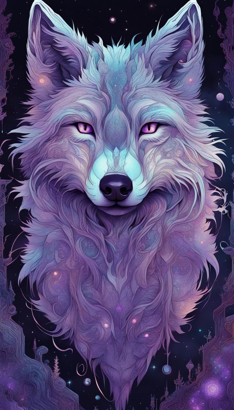 Galaxy Wolf Digital Painting with Intricate Details