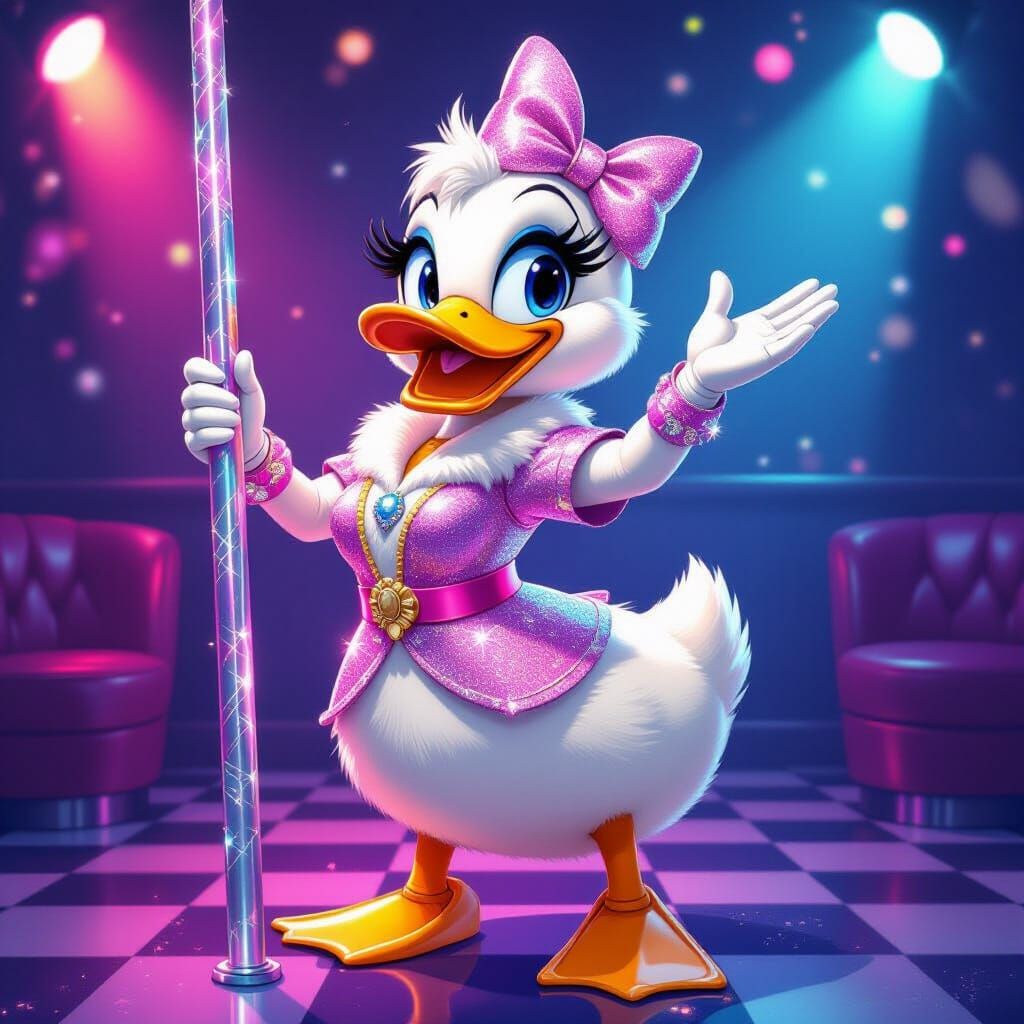Lady Duck Pole Dancing in Pop Art Style
