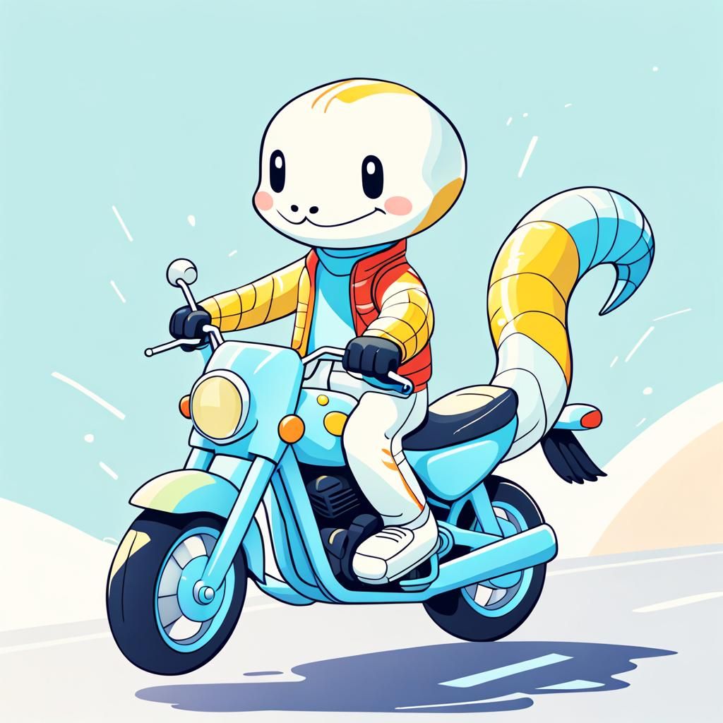 Minimalist line art. Medium shot. A happy cartoon snake anim...