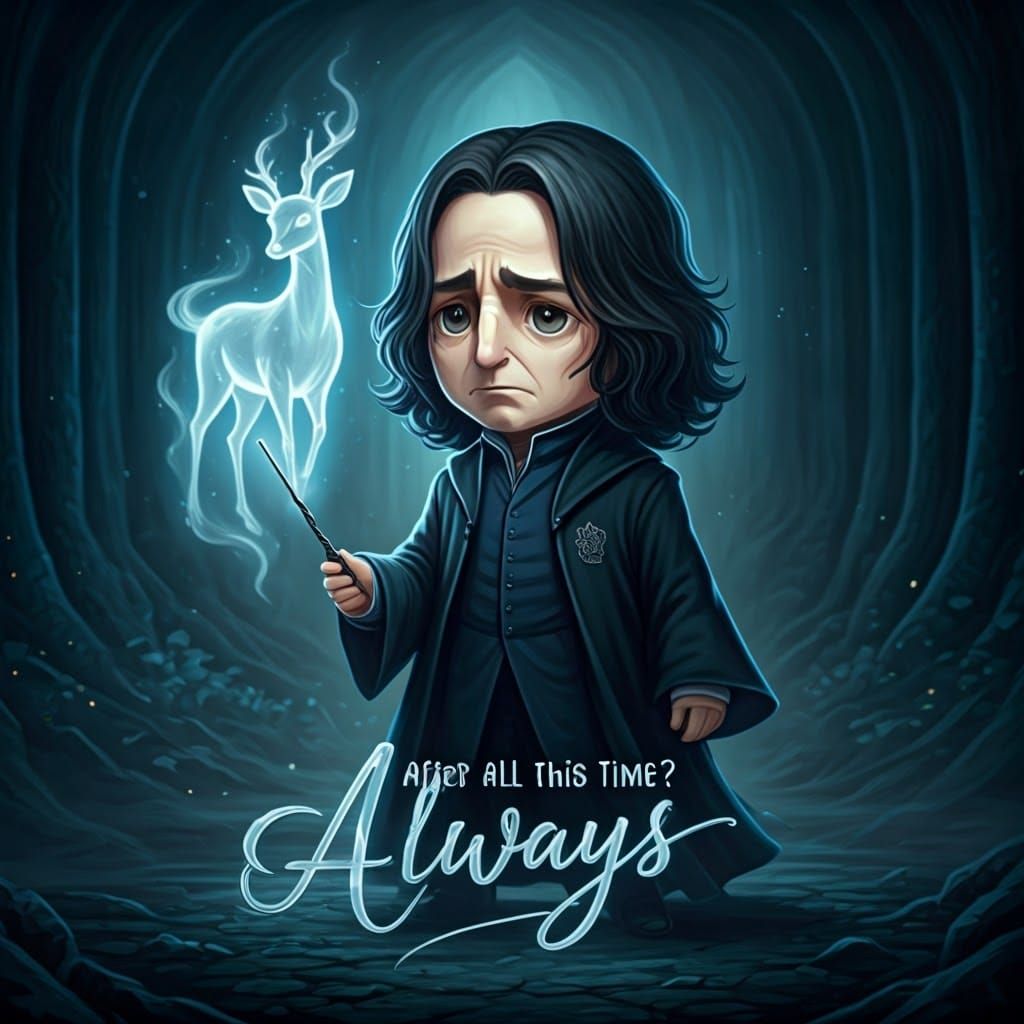 Chibi Snape Summons Doe Patronus in Fantasy Art