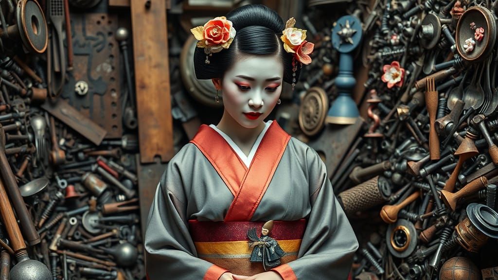 Elegant Geisha Transforms Industrial Waste into Art