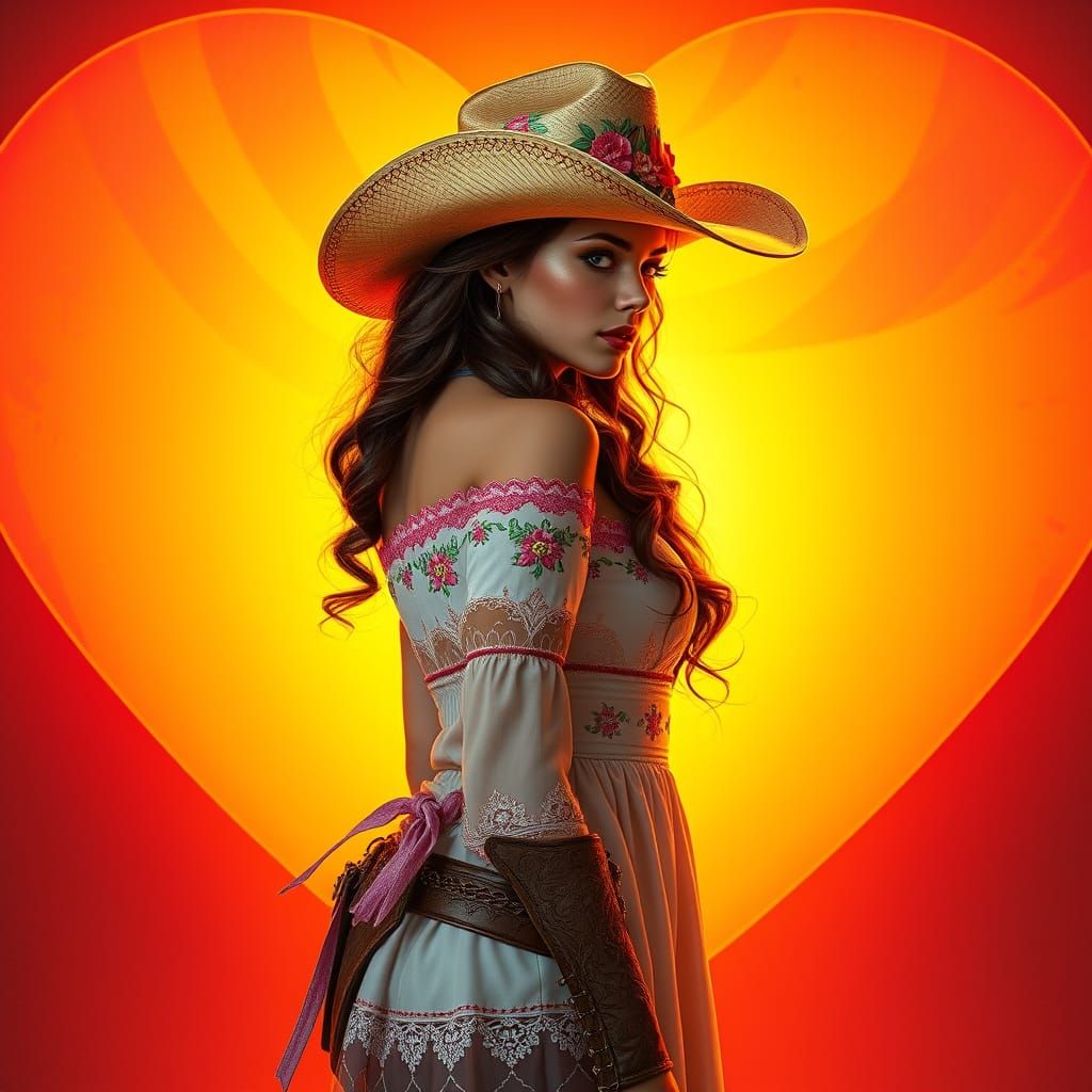 Cowgirl Goddess Against a Vibrant Heart