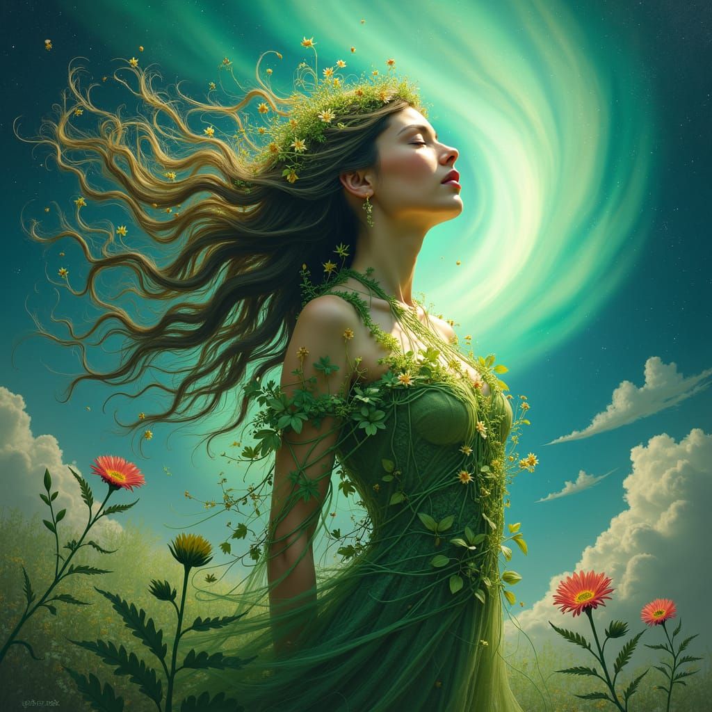 Blooming Woman: A Cosmic Fusion of Nature and Art