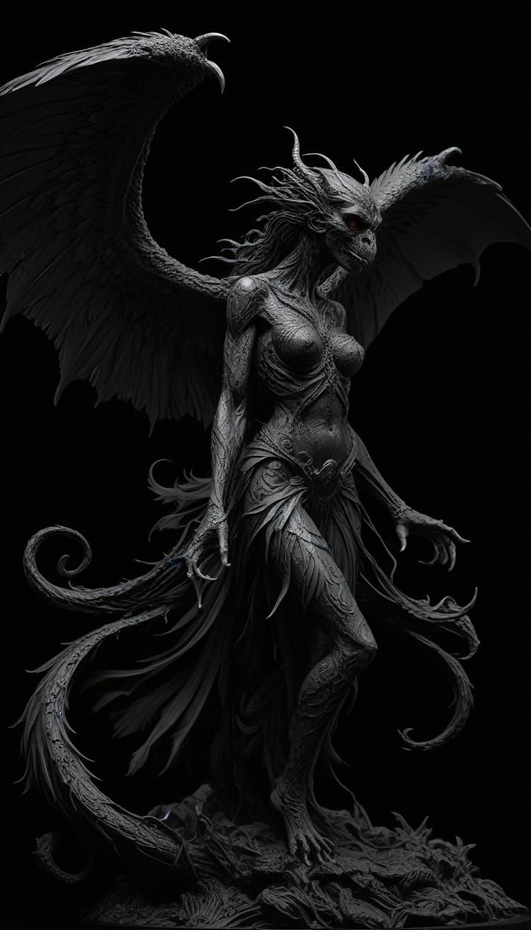 Eldritch Harpy Silhouette in Dark Fantasy
