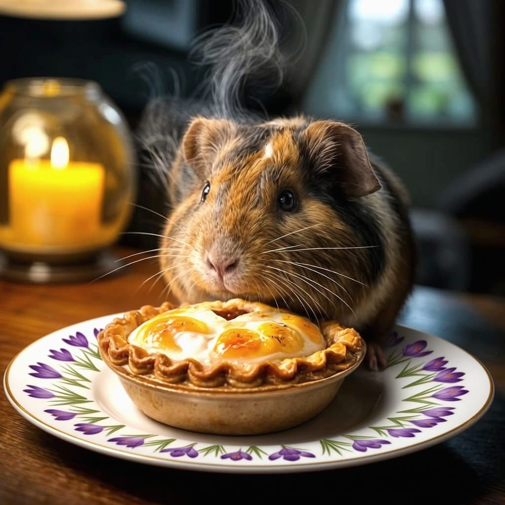 Guinea pig eats limited edition fried egg pie from a Clarice Cliff crocus pattern plate in Liverpool. Because he can! 😃