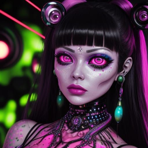 Disturbing Doll in Surreal Neon Vortex
