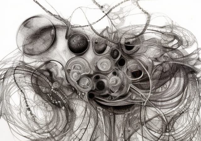 Intertwined Organic Bodies in Graphite and Ink