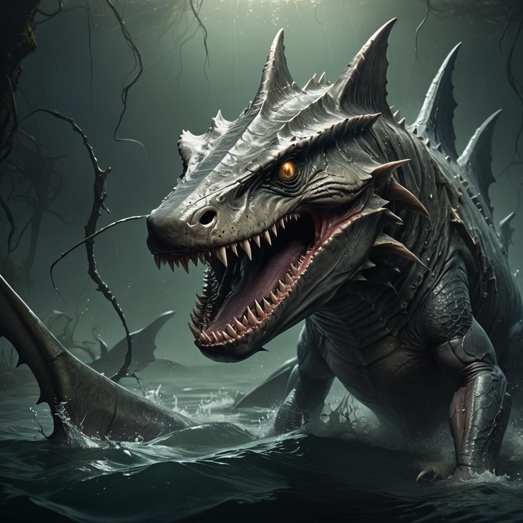 Terrifying Goblin Shark Lizard Hybrid Concept Art