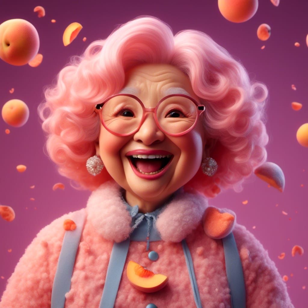 Happy Old Lady Portrait in Hyperreal Style