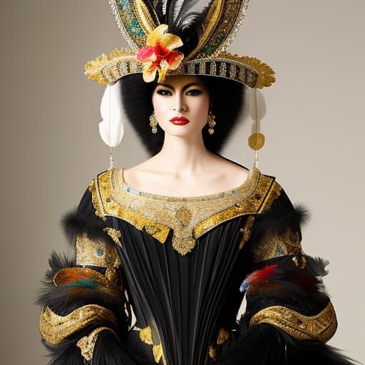 Venetian Masked Woman in 1700s Dress: Photorealism