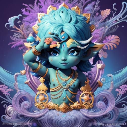Indigo Krishna: A Cute Kawaii Cartoon in Seapunk Style