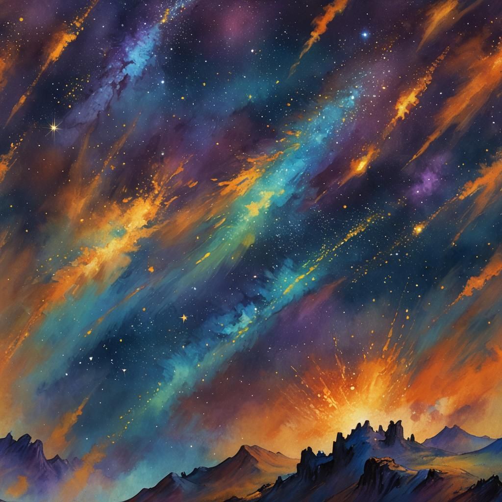 Streaking Comet in Impressionist Style Matte Painting