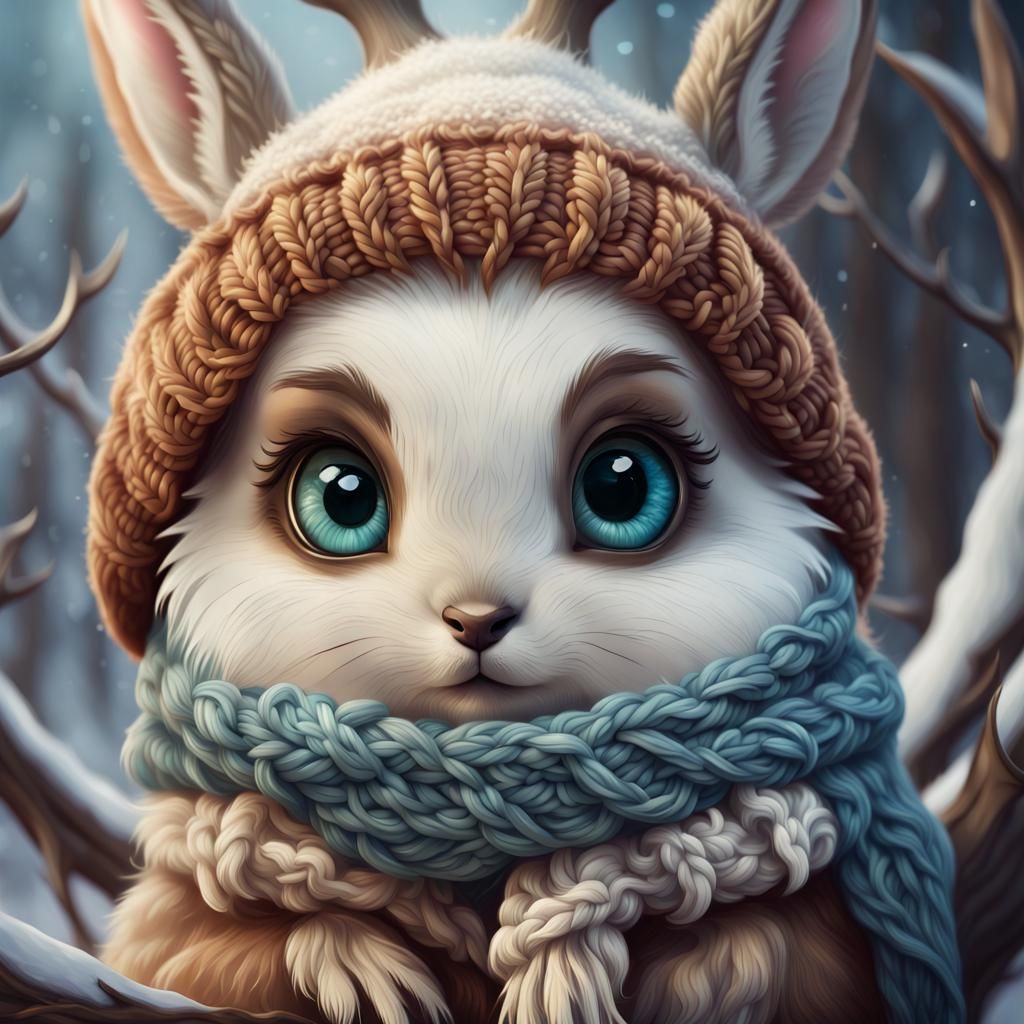 Adorable Jackalope with Knit Scarf: Fantasy Artwork