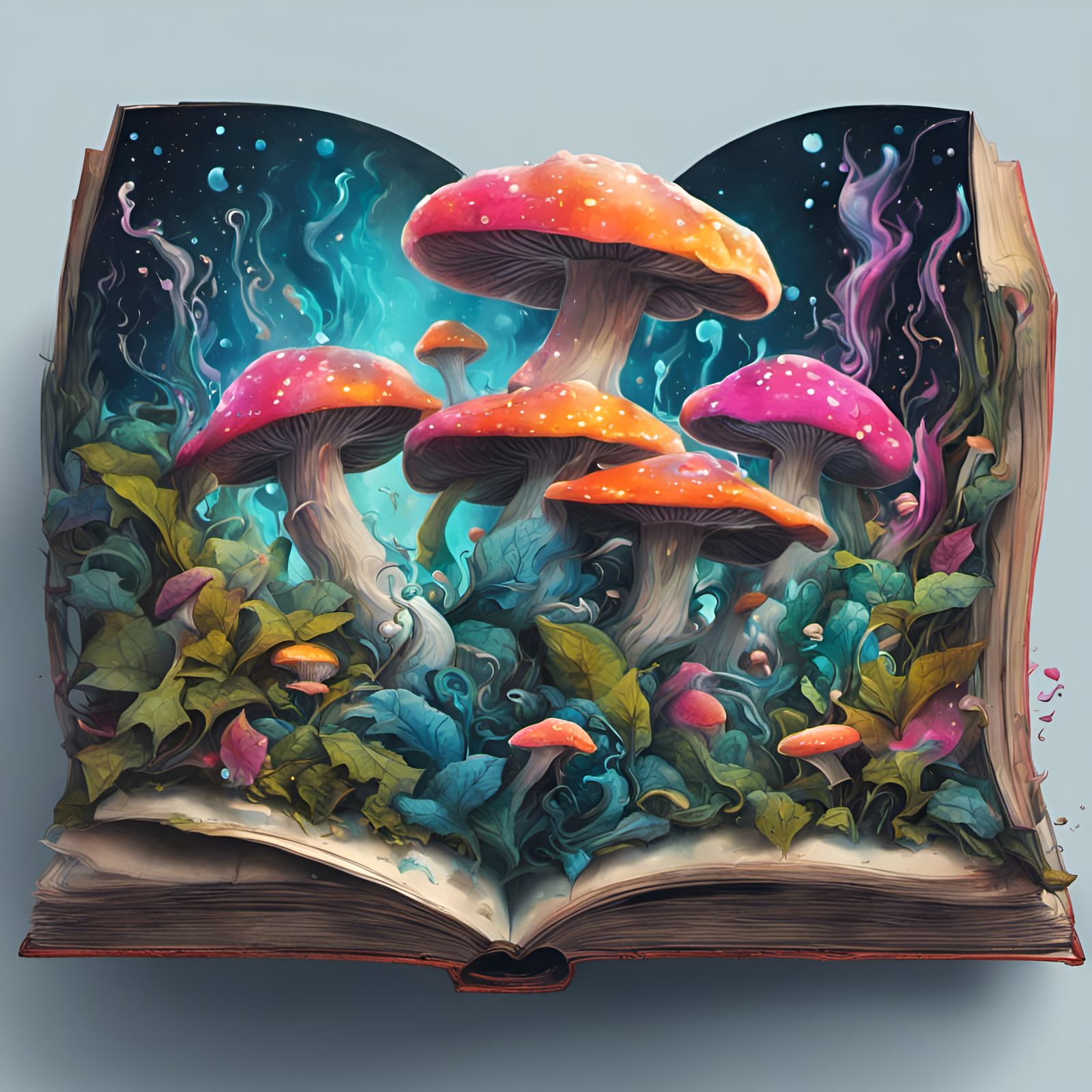 Whimsical Book with Bioluminescent Story in Graffiti Style