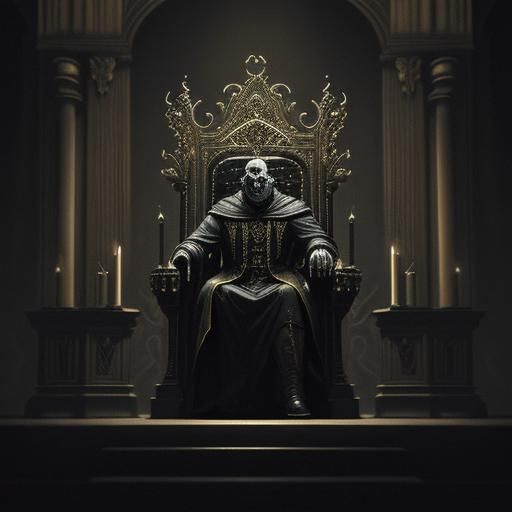 Eerie Villain with Grotesque Smile in Ornate Throne Room