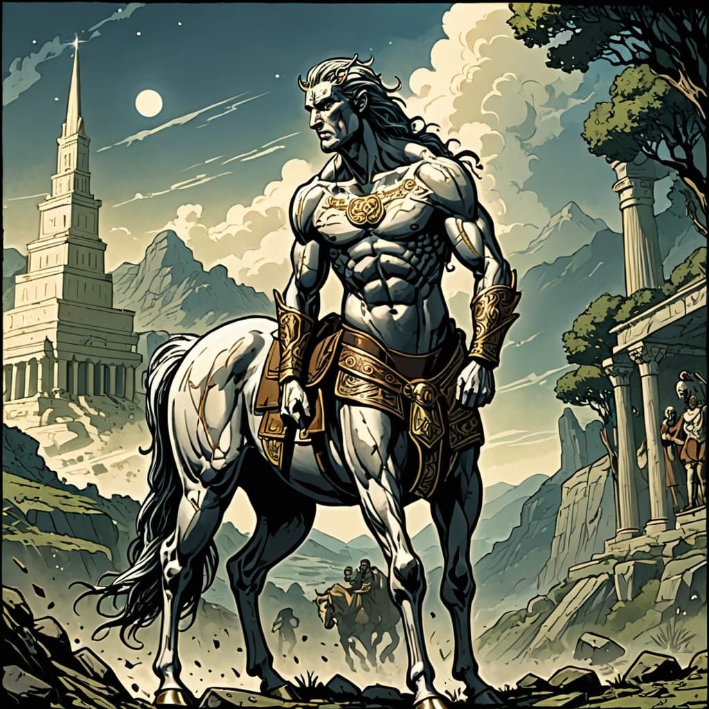 Mythical Centaur in Ancient Greek Comic Book Style